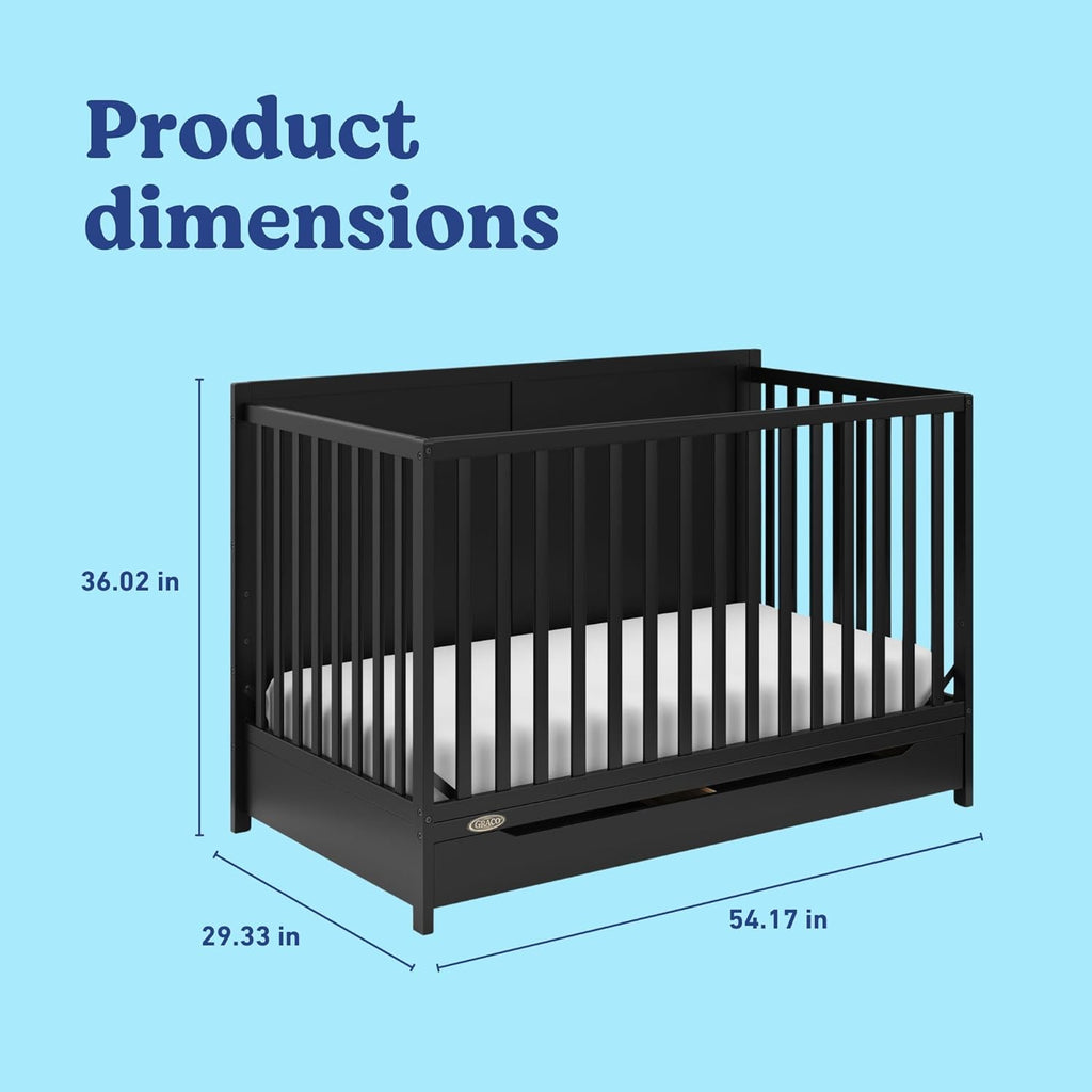 Graco Melrose 5-in-1 Convertible Crib with Drawer – GREENGUARD Gold Certified, Fits Standard Crib Mattress, Converts to Toddler Bed, Daybed and Full Bed, 4 Adjustable Mattress Heights (Black)