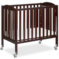 Dream On Me 3-in-1 Portable Folding Stationary Side Mini Baby Crib in Espresso & Mattress, GreenGuard Gold & JPMA, Use as Changer & Playpen, Locking Wheels, 3 Mattress Heights, Extra Firm Mattress