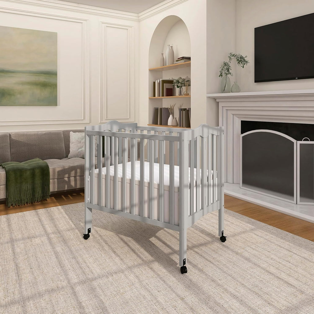 Dream On Me 2-in-1 Lightweight Folding Portable Stationary Side Crib in Pebble Grey, Greenguard Gold Certified, Baby Crib to Playpen, Folds Flat for Storage, Locking Wheels