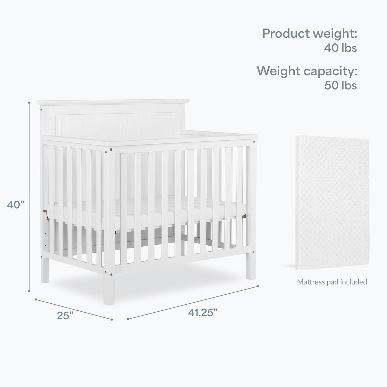 Dream On Me Ava 4-in-1 Mini Baby Crib with Daybed & Twin Bed Conversion in White, GreenGuard Gold & BSA, Non-Toxic Finish, 3-Position Adjustable Height, Includes 1″ Mattress Pad