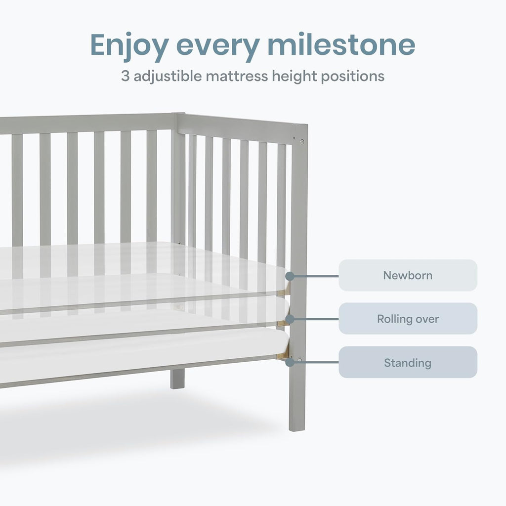 Dream On Me Edgewood 4-in-1 Convertible Mini Baby Crib in Cool Grey GreenGuard Gold & BSA, Non-Toxic, Compact 40×25×33″ Design, Converts to Mini Daybed & Twin Bed (Rails to Buy) 1″ Mattress Pad