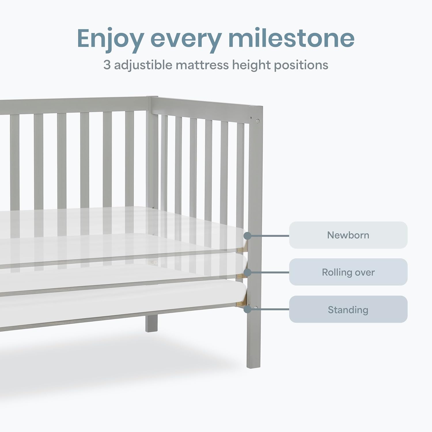 Dream On Me Edgewood 4-in-1 Convertible Mini Baby Crib in Cool Grey GreenGuard Gold & BSA, Non-Toxic, Compact 40×25×33″ Design, Converts to Mini Daybed & Twin Bed (Rails to Buy) 1″ Mattress Pad