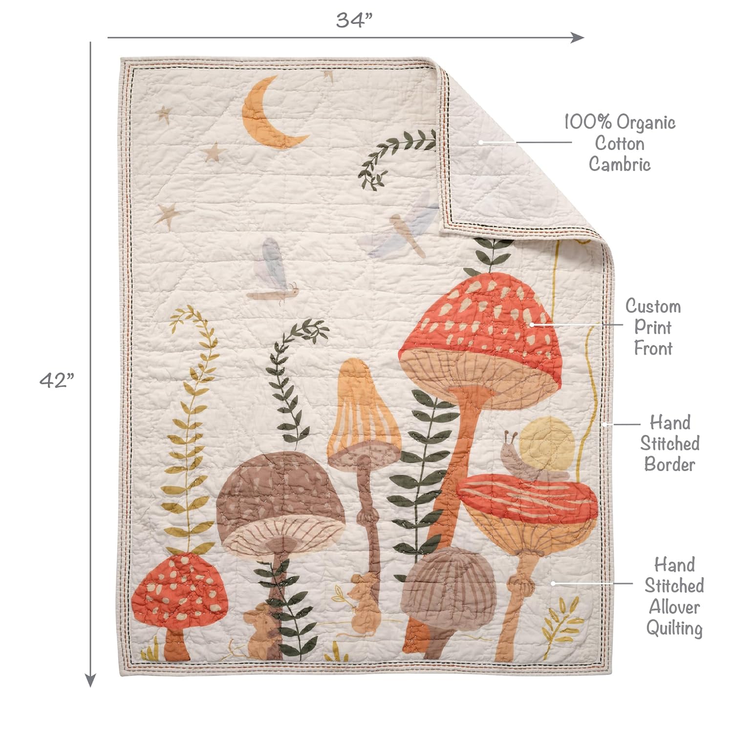 Lambs & Ivy Mushroom Meadow 3-Piece Organic Cotton Infant Baby Crib Bedding Set