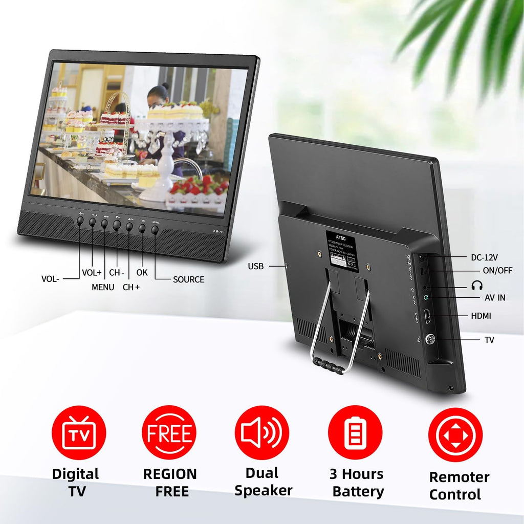 othoig 14inch Small Portable TV with Rechargeable Battery-Digital ATSC Tuner-Antenna-and USB/HDMI/AV Slot in,Car-12 Volt/AC- for Kitchens,RVs and Camping(NO with WiFi/Bluetooth/Satellite)