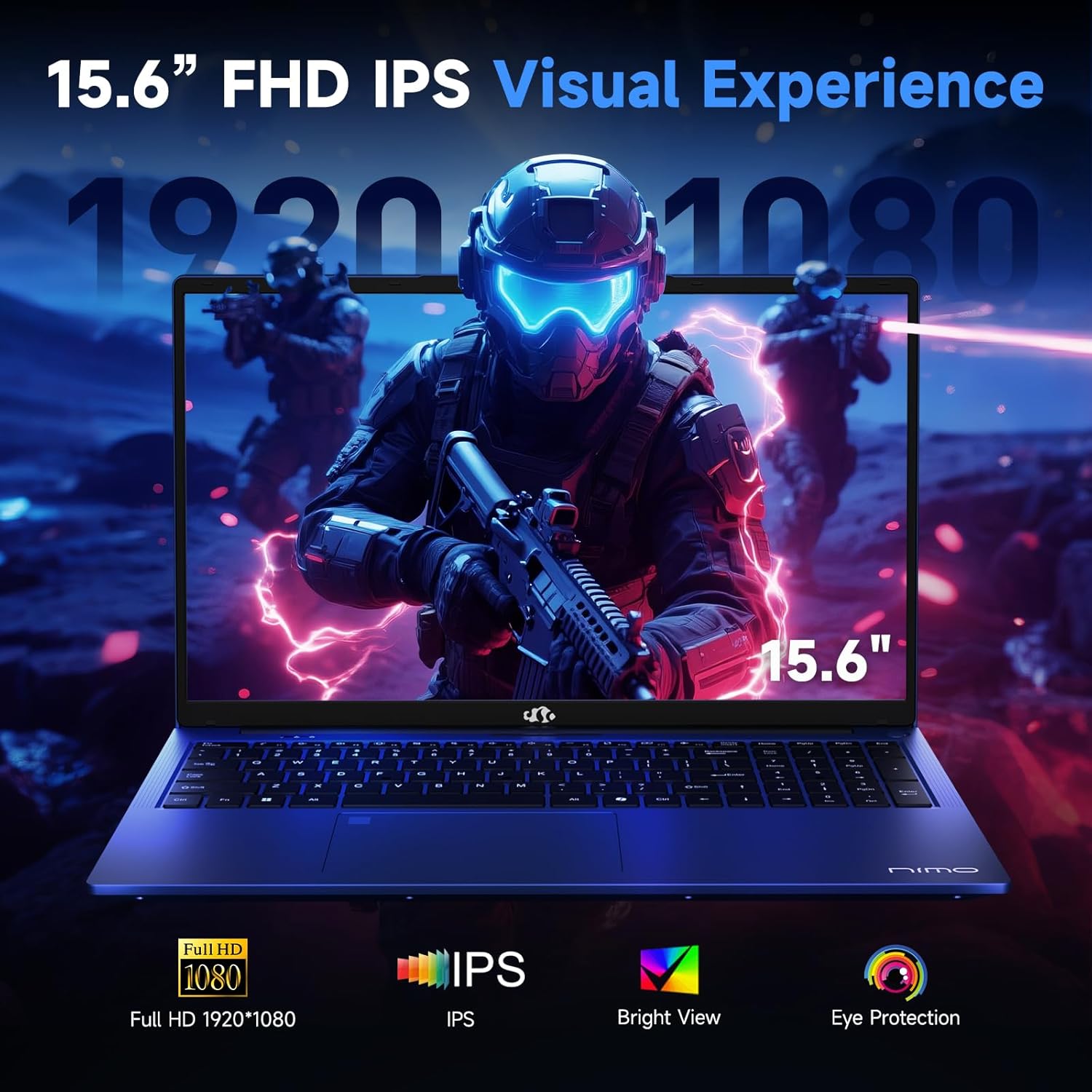 NIMO 2026 Laptop 15.6" FHD – AMD Ryzen 7 7735HS 8C/16T, Radeon 680M, 16GB DDR5, 1TB NVMe SSD, Backlit Keyboard, Fingerprint Unlock, 100W USB-C PD – Ideal for Students, Professionals, Creators