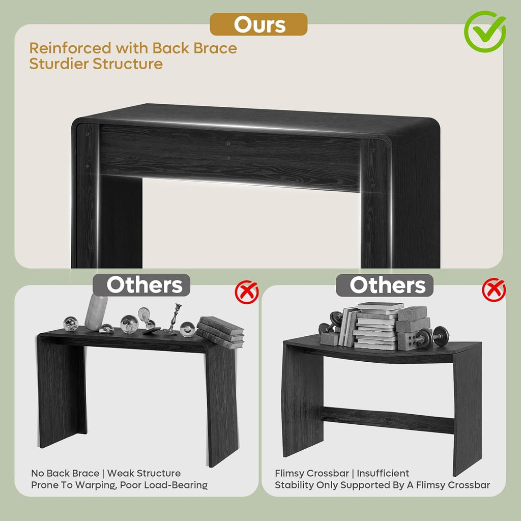 Bestier Computer Desk with 2 Drawers, 47 Inch Wood Home Office Desk, Small Writing Table with Curved Handles & Waterfall Rounded Edges, Cute Modern Desks for Bedroom Study Living Room, Black