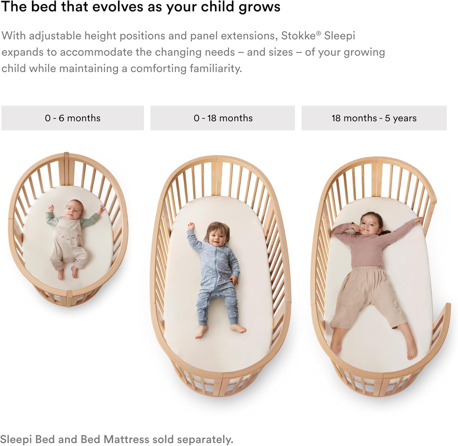 Stokke Sleepi Mini Bundle V3, Natural - Includes Sleepi Mini V3, Mattress & Drape Rod - Suitable for Ages 0-6 Months - Adjustable & Stylish