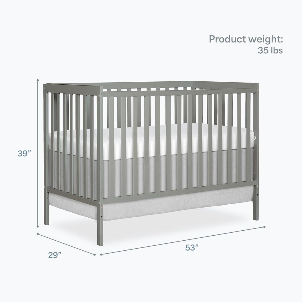 Dream On Me Synergy 5-in-1 Convertible Full-Size Baby Crib with Toddler, Day & Full Bed Conversion in Cool Grey, GreenGuard Gold & BSA, 3 Mattress Heights, Sustainable Pinewood