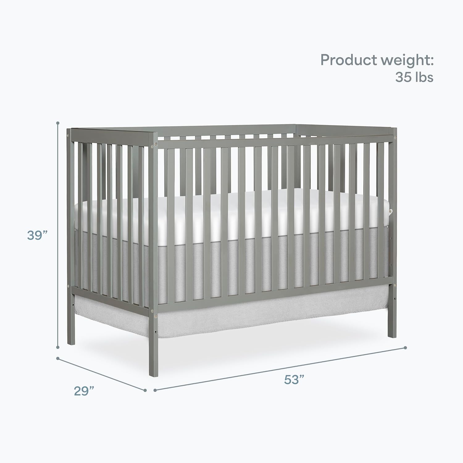 Dream On Me Synergy 5-in-1 Convertible Full-Size Baby Crib with Toddler, Day & Full Bed Conversion in Cool Grey, GreenGuard Gold & BSA, 3 Mattress Heights, Sustainable Pinewood