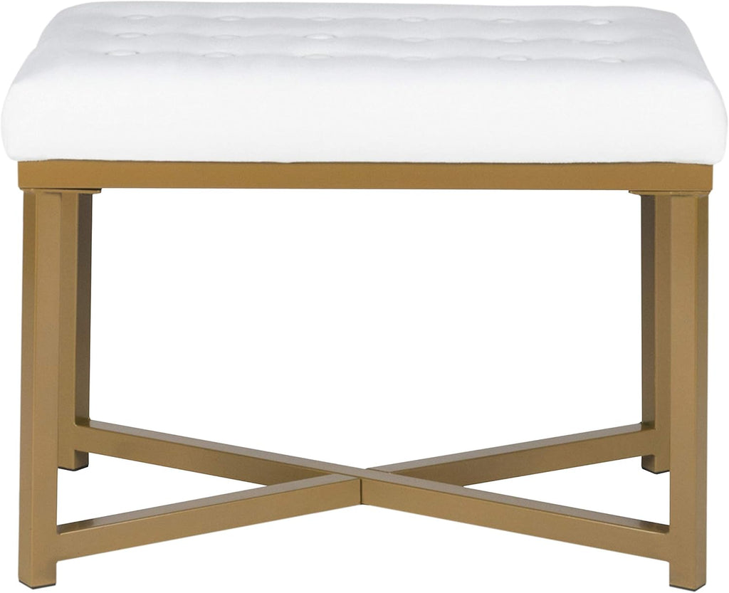 Homepop Home Decor | Upholstered Tufted Velvet Ottoman Bench | Ottoman Bench for Living Room & Bedroom, White
