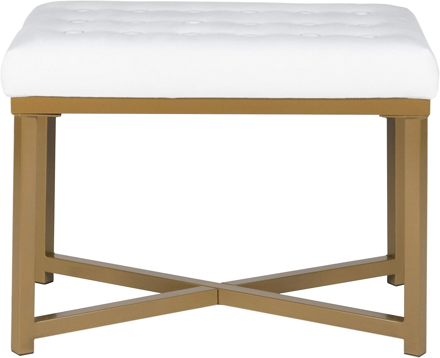 Homepop Home Decor | Upholstered Tufted Velvet Ottoman Bench | Ottoman Bench for Living Room & Bedroom, White
