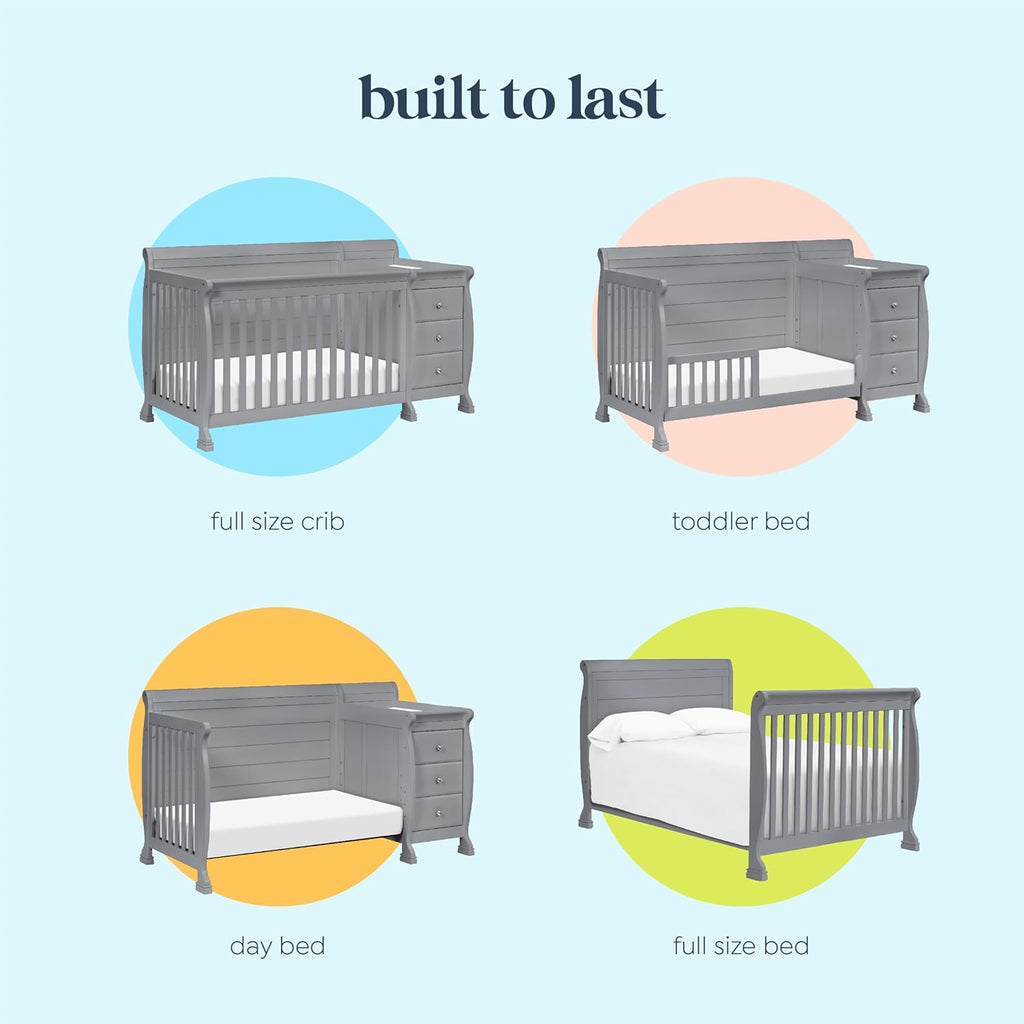 Davinci Kalani 4-in-1 Convertible Baby Crib & Changing Table Combo - GREENGUARD Gold Certified - Toddler Bed, Daybed, Full-Size Bed Conversion - 4 Adjustable Mattress Heights - Gray