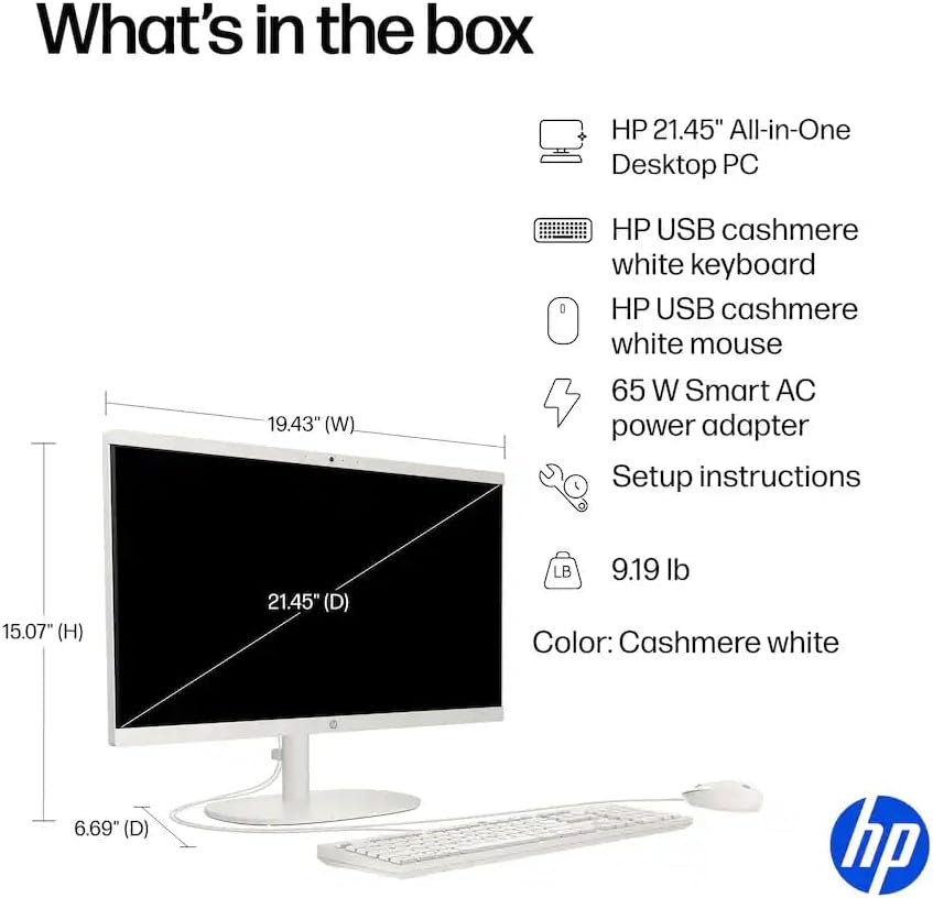 HP 21.5" FHD All-in-One Desktop Computer, Quad-Cores Intel N100, Windows 11 & 8-in-1 Docking Hub, Keyboard & Mouse Included, White (White, 8GB RAM | 384GB Storage)