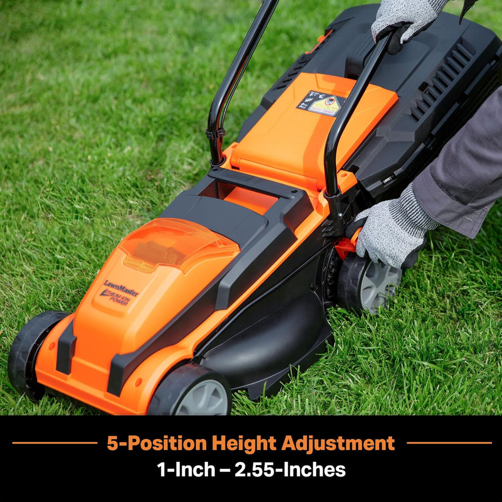 LawnMaster CLM2413A Cordless 13-Inch Lawn Mower 24V Max with 2X4.0Ah Battery and a Charger