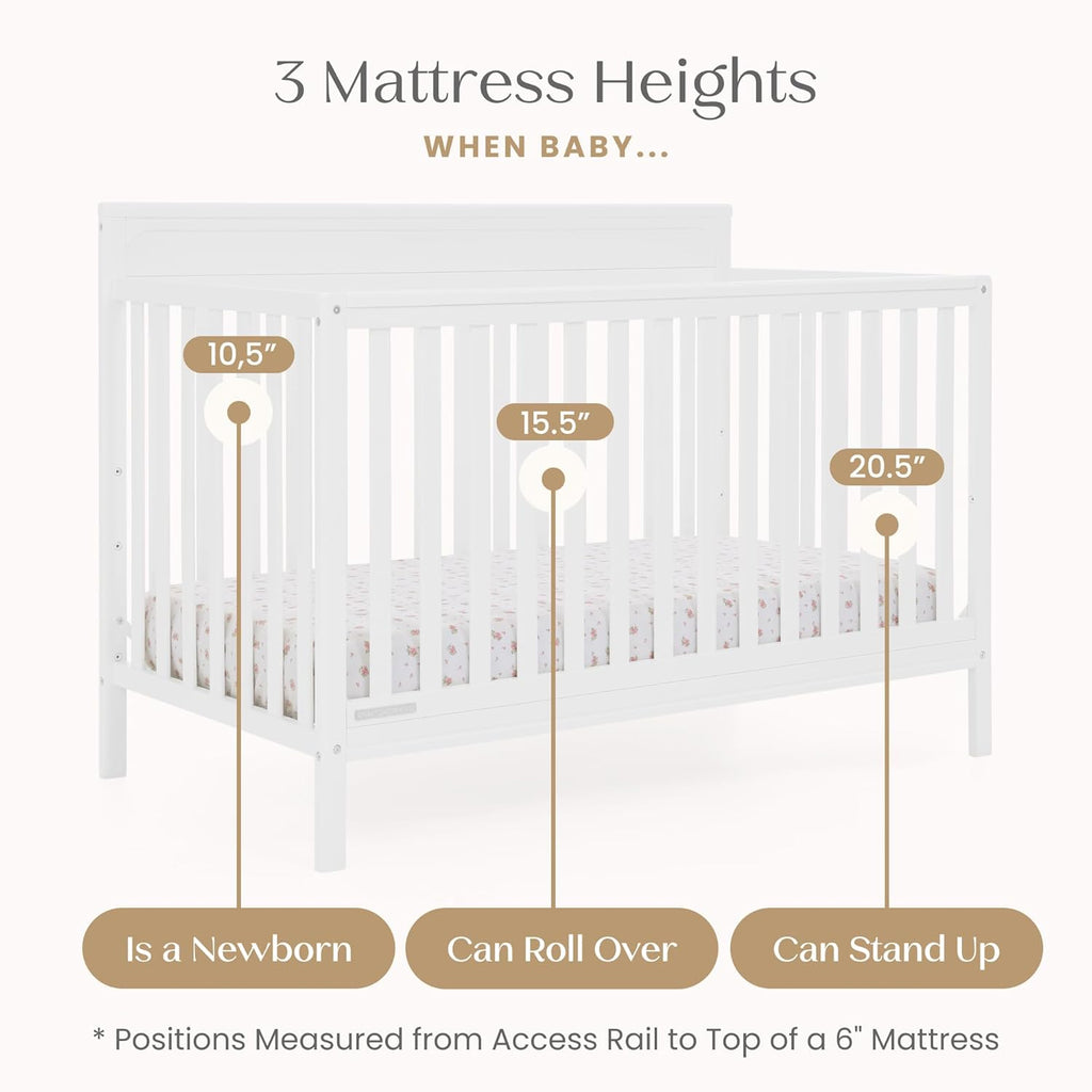 Delta Children Isabelle 6-in-1 Convertible Crib, Converts to Toddler Bed, Daybed, Sofa & Full Bed With/Without Footbaord, Fits Standard Crib Mattress, 3 Mattress Heights for Baby Nursery, Bianca White