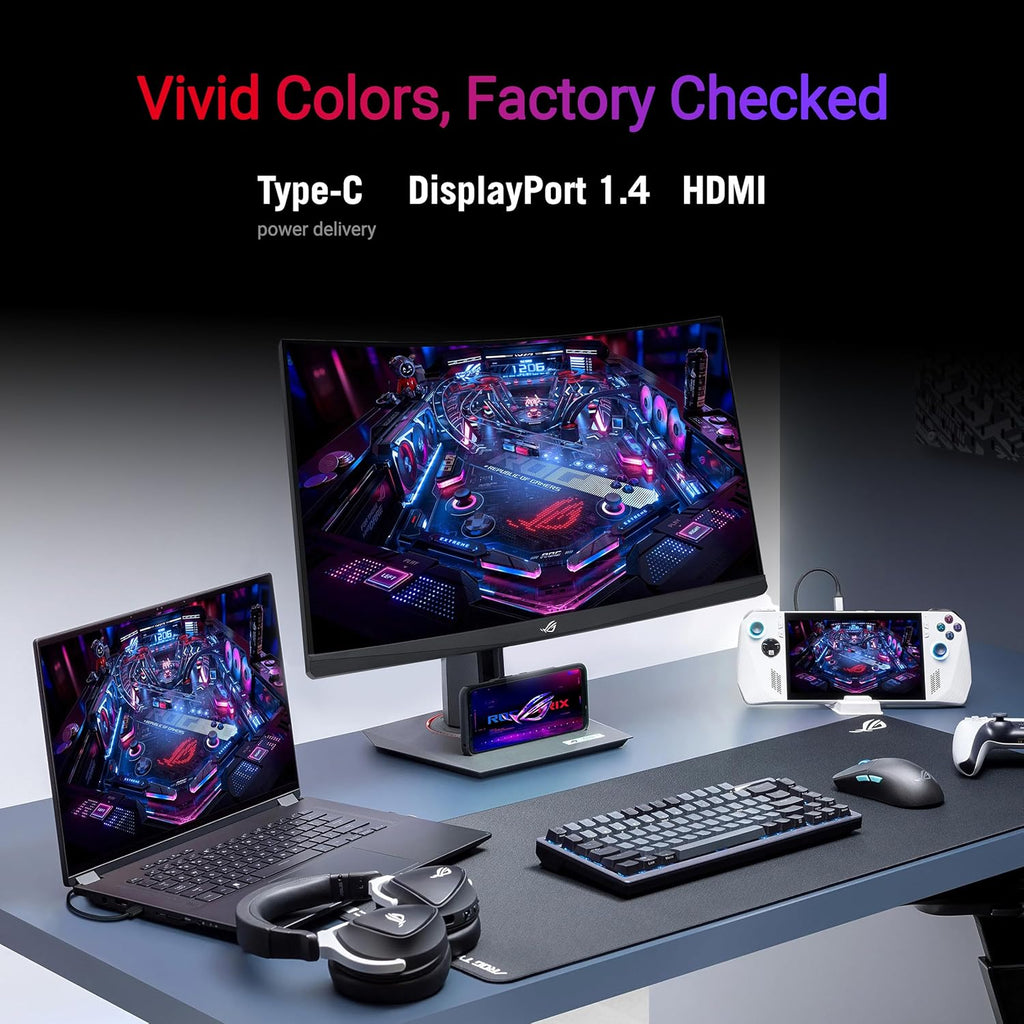 ASUS ROG Strix 27” 1440P USB-C Curved HDR Gaming Monitor (XG27WCMS) - QHD, 280Hz, 1ms, Fast VA, Extreme Low Motion Blur Sync, FreeSync Premium, DisplayWidget, Tripod Socket, AI Gaming, 3yr Warranty