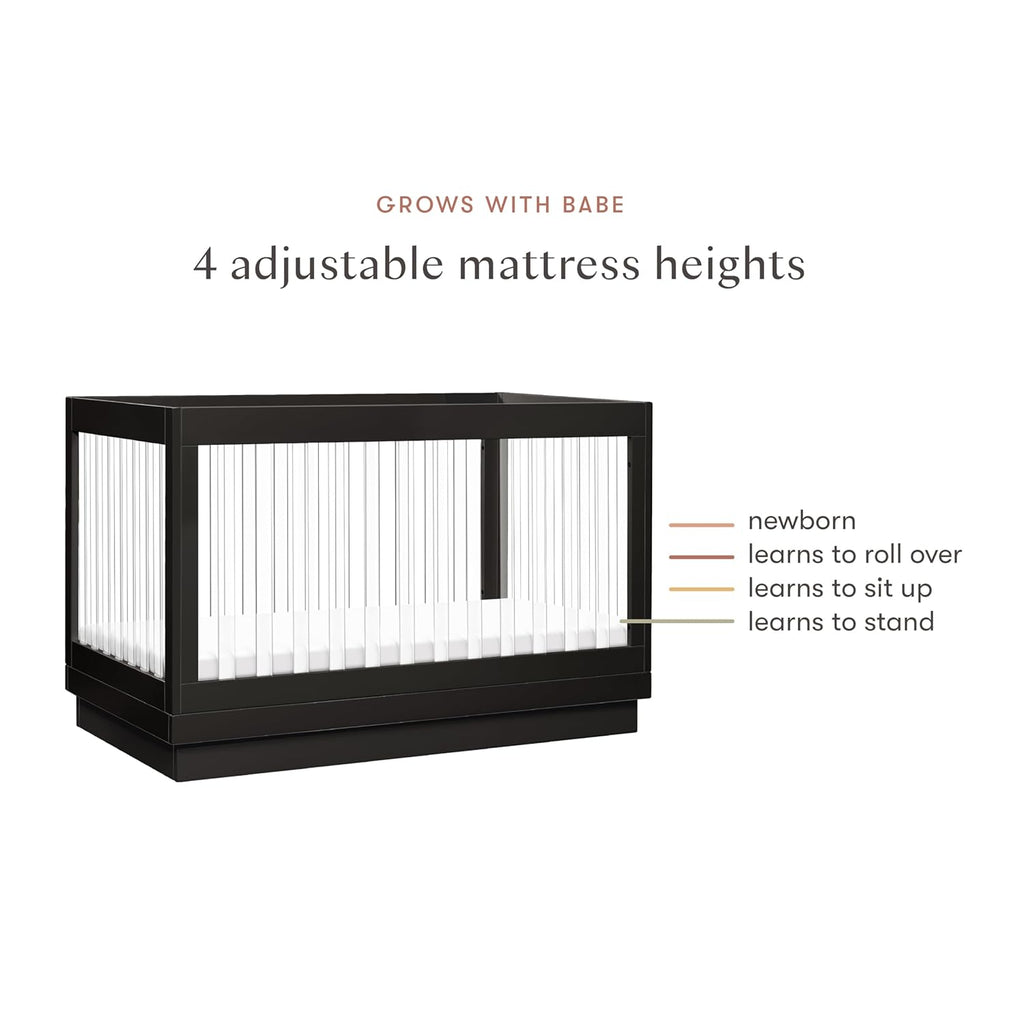 Babyletto Harlow Acrylic 3-in-1 Convertible Crib with Toddler Bed Conversion Kit in Black with Acrylic Slats, Greenguard Gold Certified
