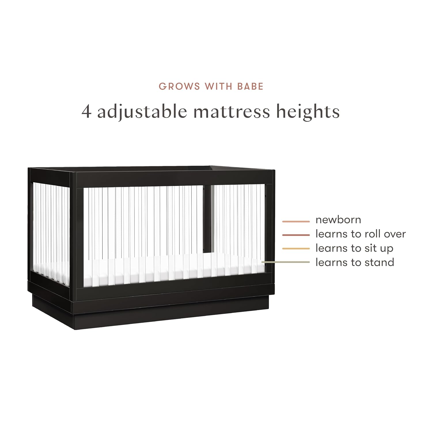 Babyletto Harlow Acrylic 3-in-1 Convertible Crib with Toddler Bed Conversion Kit in Black with Acrylic Slats, Greenguard Gold Certified