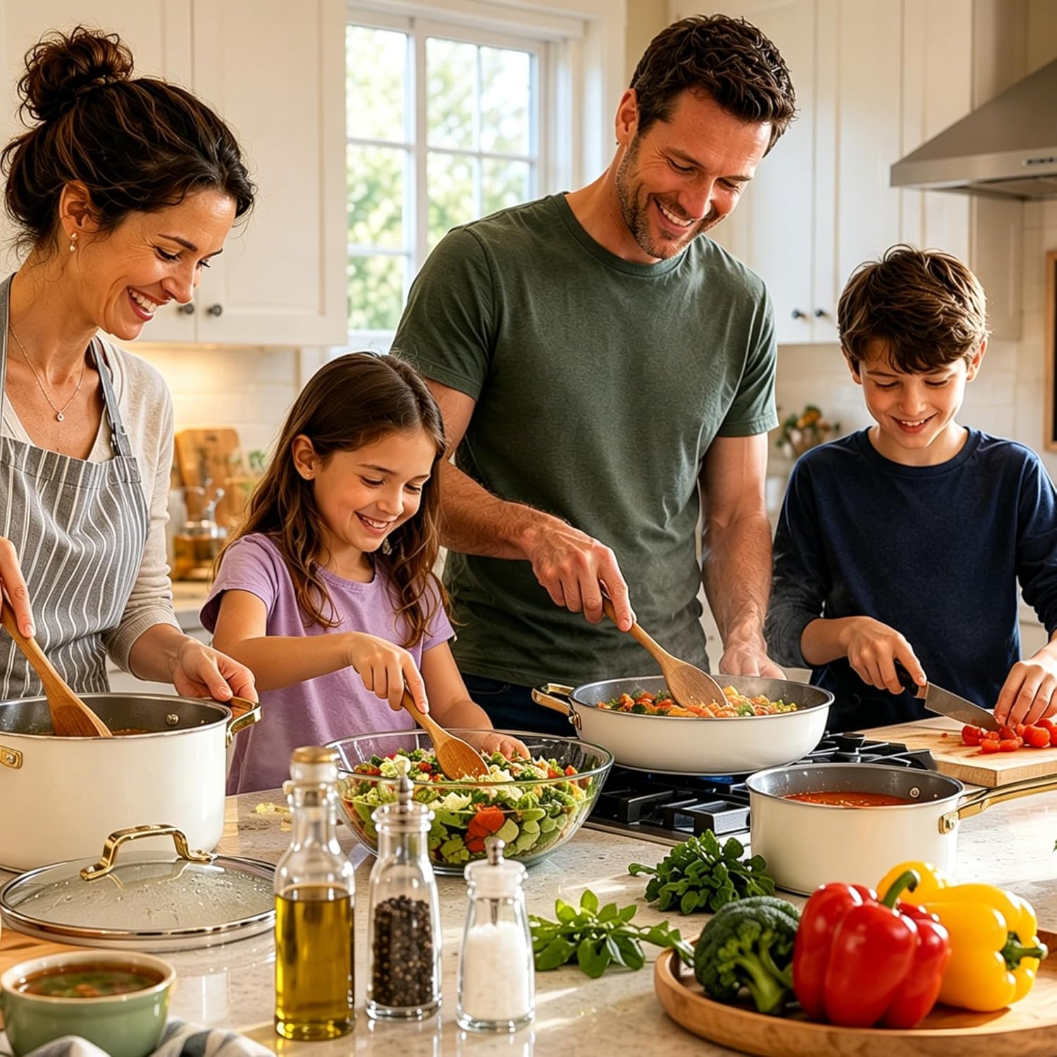 Ceramic Nonstick 10pc Cookware Pots and Pans Set,PFAS & PFOA Free, Dishwasher &Oven Safe, All Stovetop Compatible（electric,gas,induction), Tempered Glass Lids, Stay-Cool Handles for even heat.