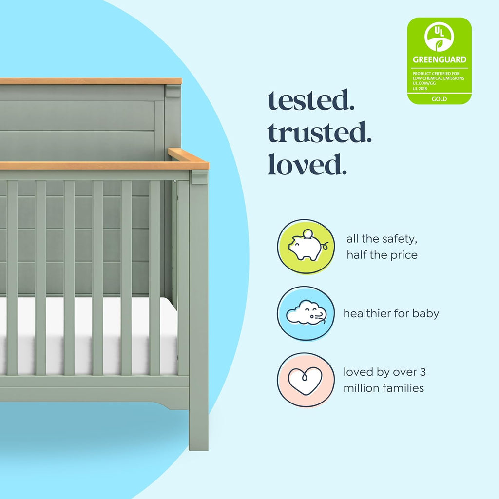 Davinci Shea 4-in-1 Convertible Crib in Light Sage and Honey, Greenguard Gold and FSC® Certified