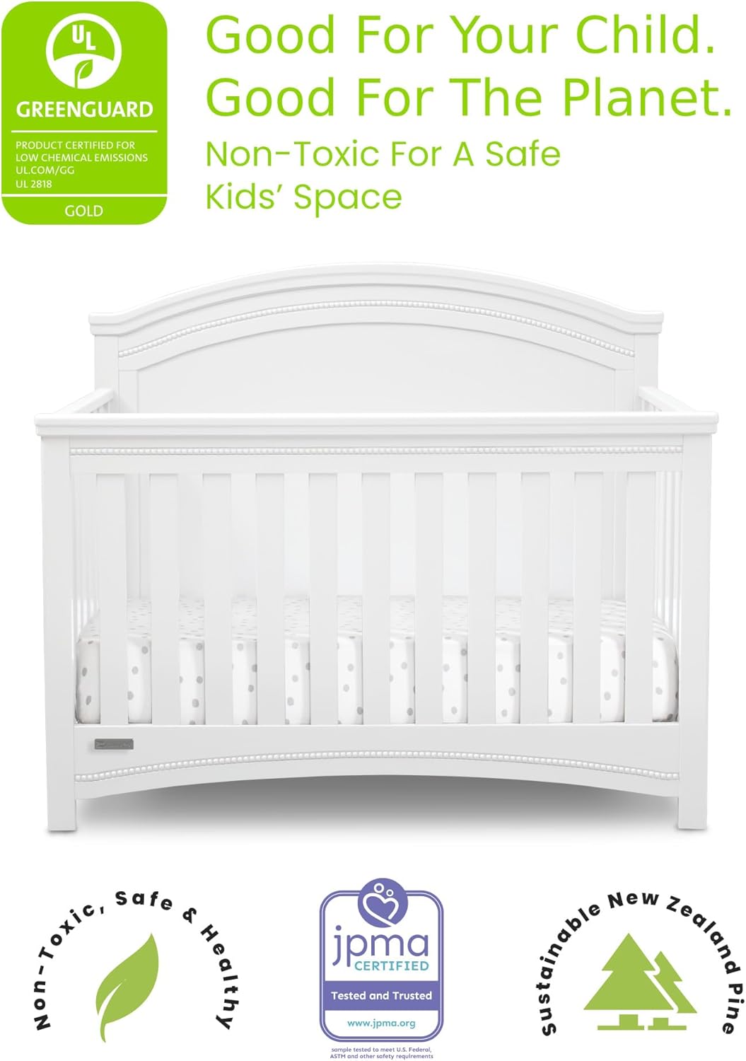 Simmons Kids SlumberTime Emma 4-in-1 Convertible Baby Crib N More - Greenguard Gold Certified, Bianca White