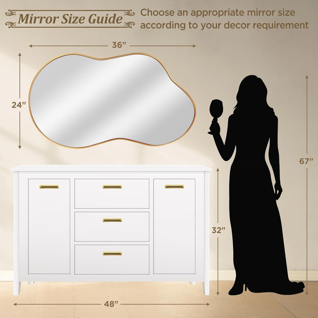 Dorlicecass Irregular Wall Mirror - Wall Mirrors Decorative 24"x36" Gold Asymmetrical Mirror Tempered Glass Aviation Aluminum Alloy Frame for Bathroom, Bedroom, Living Room, Cloakroom, Entryway