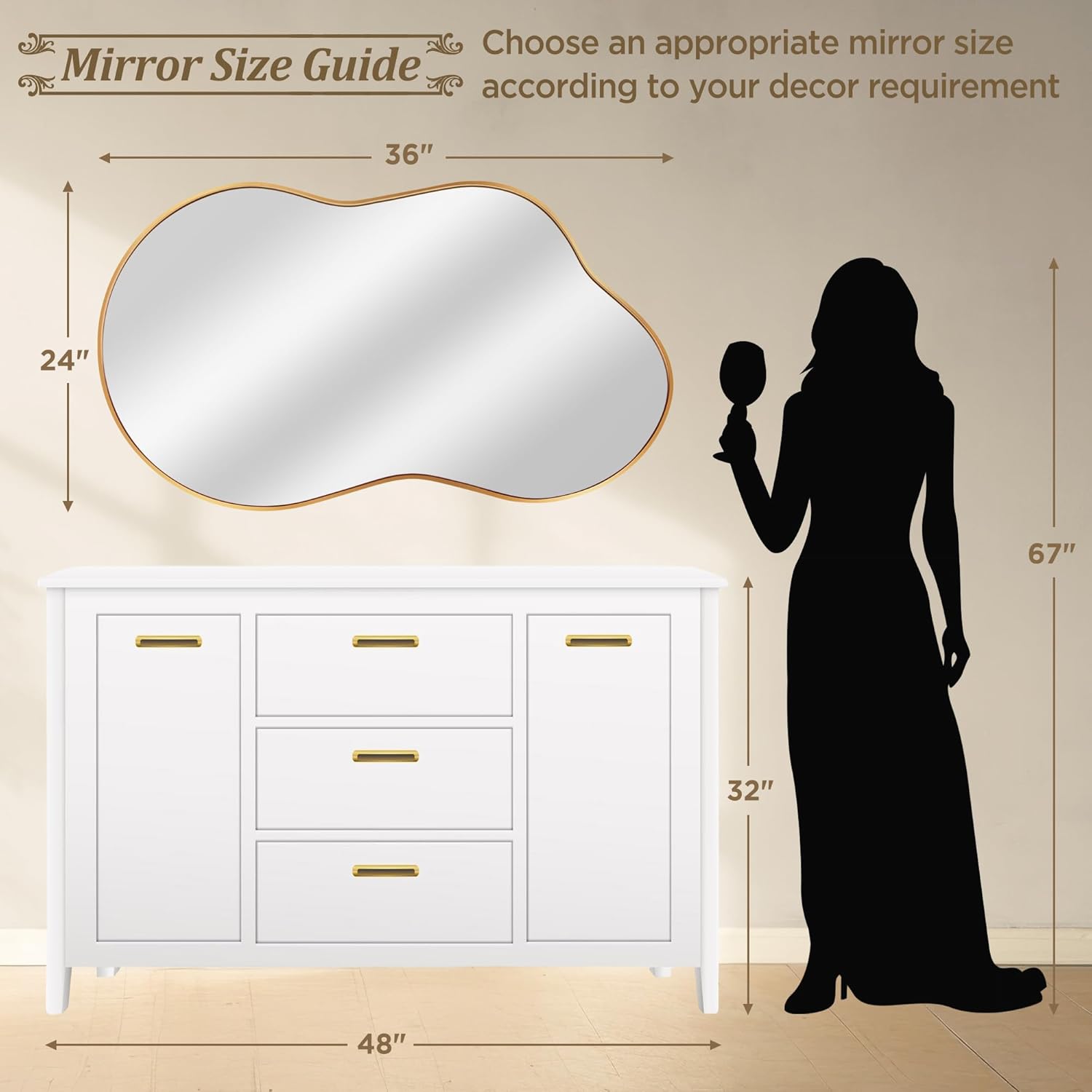 Dorlicecass Irregular Wall Mirror - Wall Mirrors Decorative 24"x36" Gold Asymmetrical Mirror Tempered Glass Aviation Aluminum Alloy Frame for Bathroom, Bedroom, Living Room, Cloakroom, Entryway