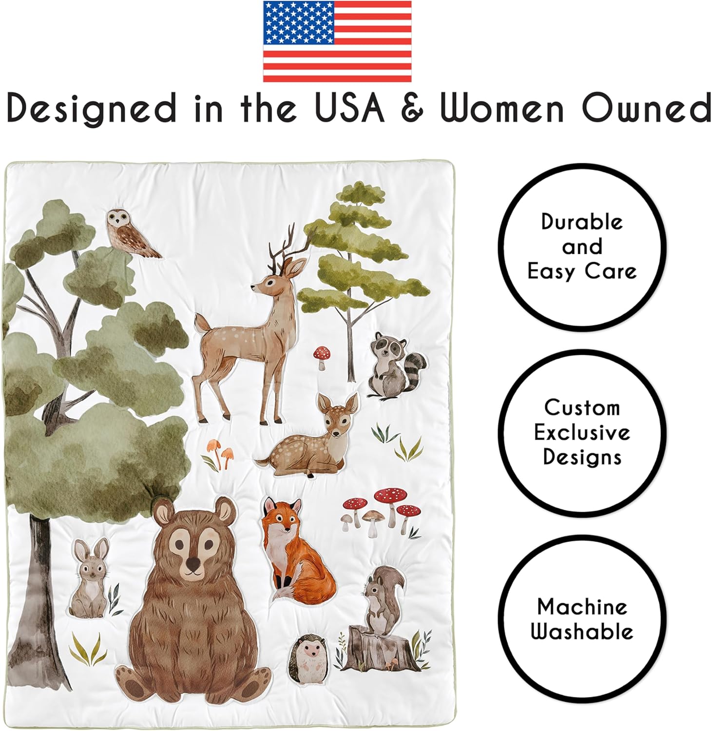 Sweet Jojo Designs 4-Piece Baby Crib Bedding Set (Woodland Animals) for Boys or Girls, Infants/Nursery incl. Blanket, Fitted Sheet, Skirt, Diaper Stacker (Neutral Theme, Forest Animal, Bear, Hedgehog)