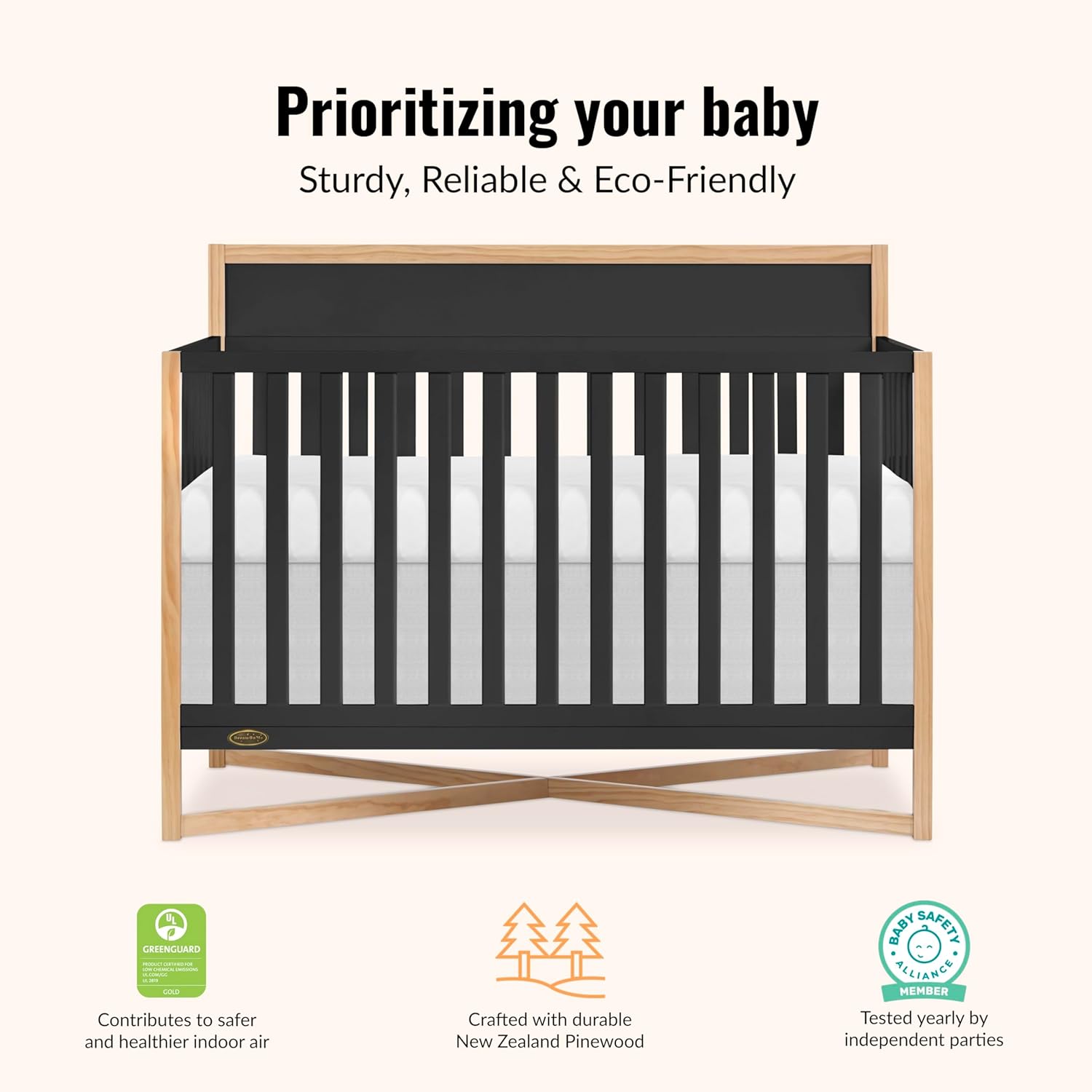 Dream On Me Owen 5-in-1 Convertible Full-Size Baby Crib in Matte Black, GreenGuard Gold & BSA, Converts to Toddler, Day, & Full-Size Bed, Non-Toxic Paint, Safe Sleep Environment