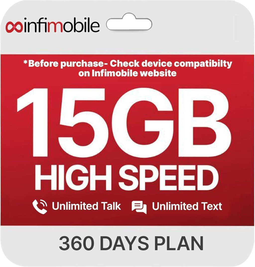 Infimobile Prepaid SIM Card – 18 Months Plan (12 + 6 Months Free 15GB/Month High-Speed Data | Unlimited Talk & Text | Nationwide 4G/5G Coverage | $175 ($9.7/Month)