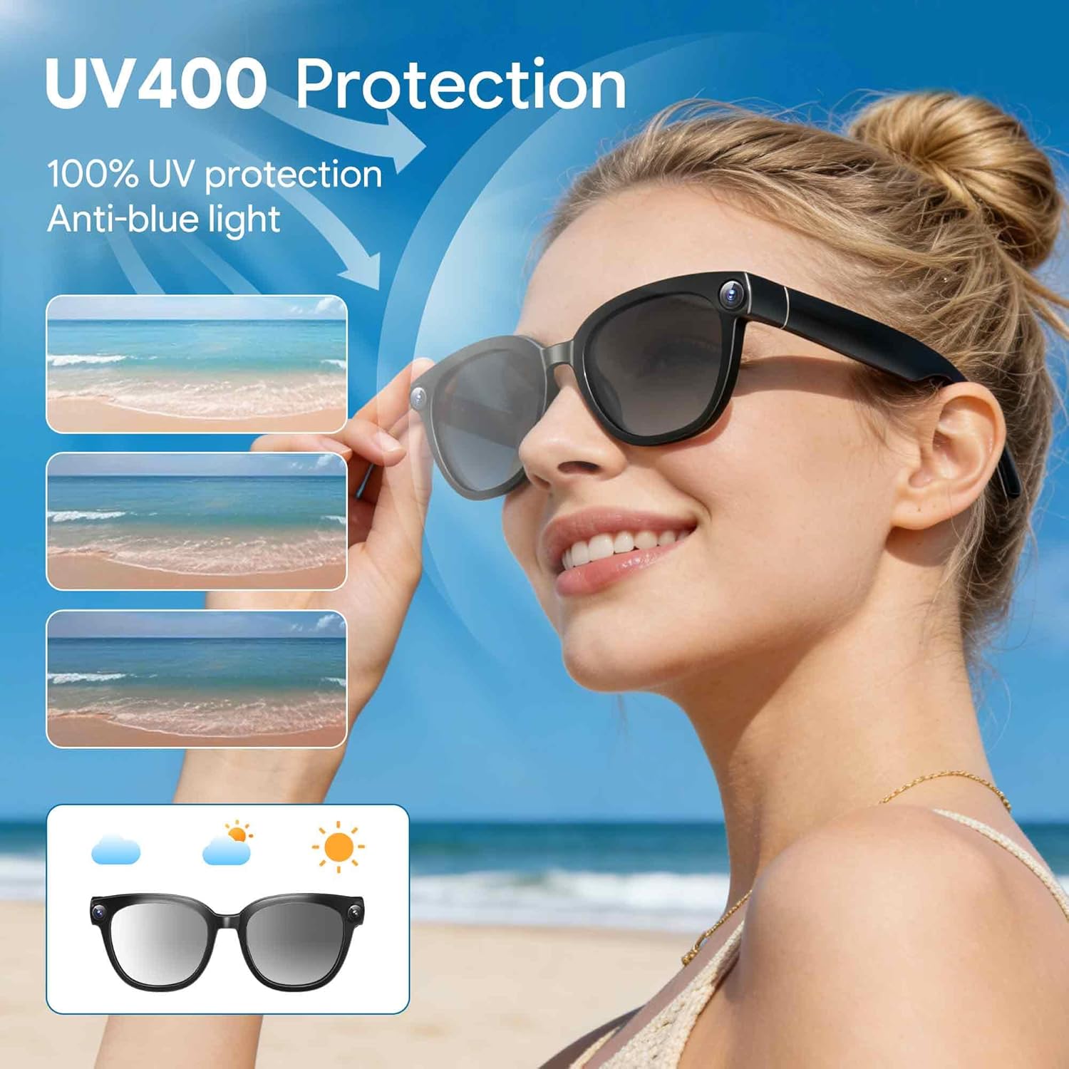 2026 Ai Smart Glasses for Men Women, 13mp 4k Hd Camera Glasses, Supports Real-Time Translation/Photo/Video/Audio Recording with Color-Changing Lenses for Travel, Sports