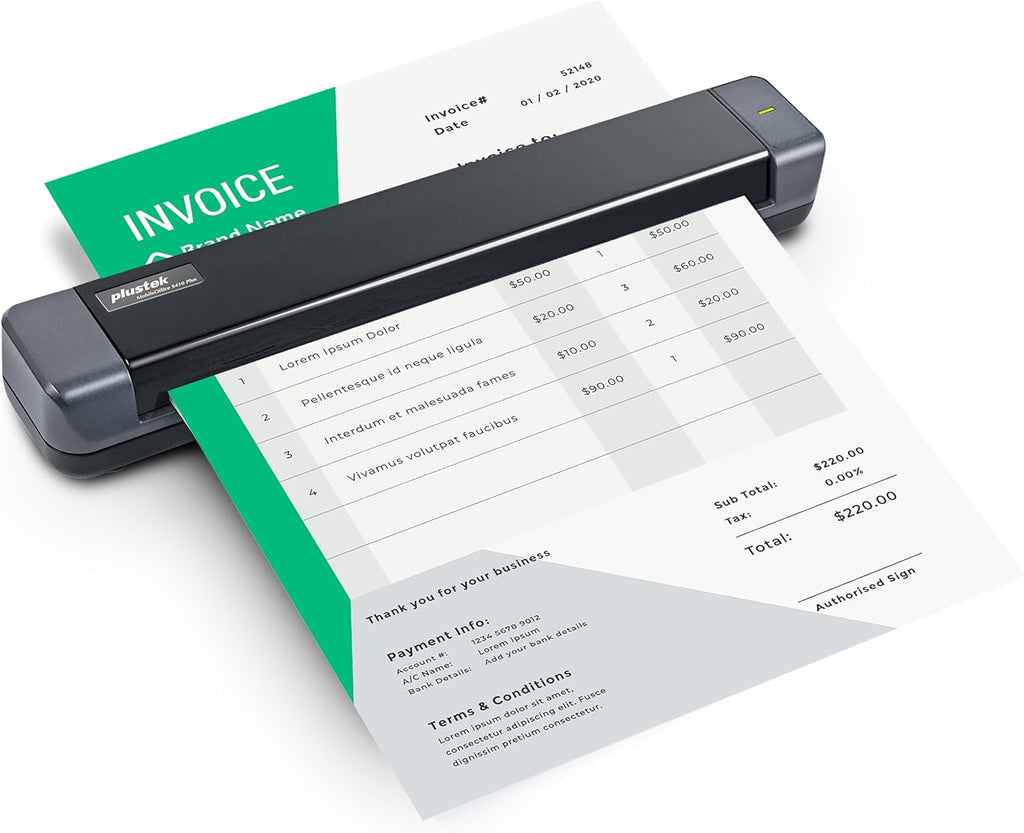 Plustek Mobile Scanner S410 Plus - Portable Sheet-Fed Document Scanner - for Windows 7 / 8 / 10 / 11, Featuring Button-Free Scanning with Included OCR Software