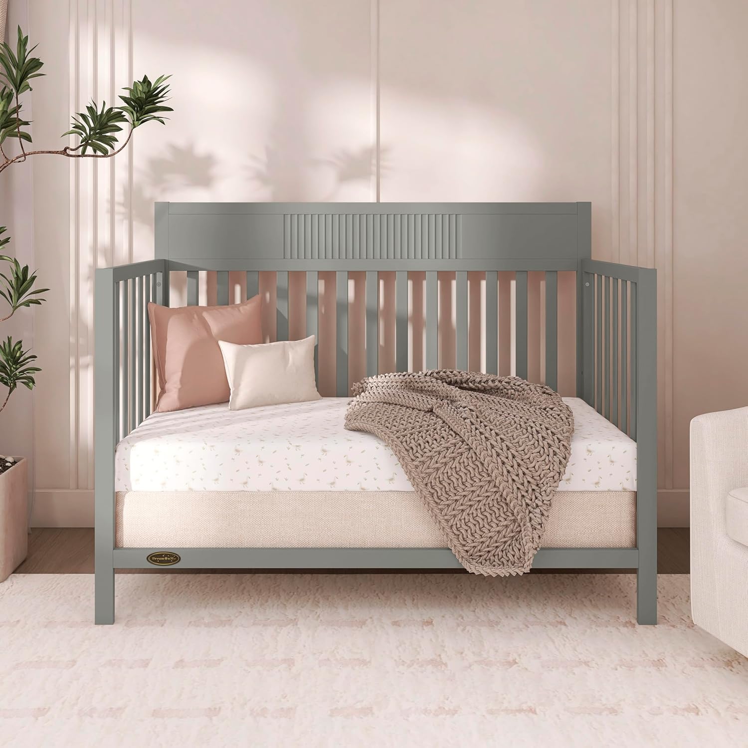 Dream On Me Ivy 5-in-1 Convertible Full-Size Baby Crib in Seagrass, GreenGuard Gold & JPMA Certified, 3 Mattress Heights, Converts to Toddler, Day & Full-Size Bed, Safe & Stylish Nursery