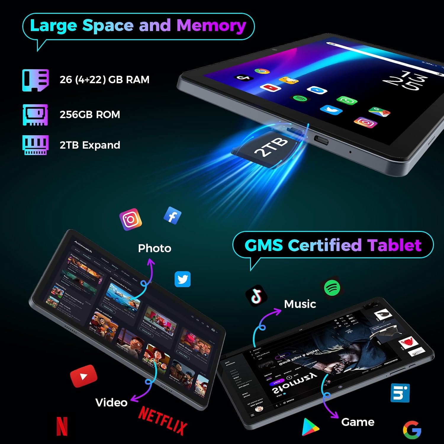 2026 Gemini AI Android 16 Tablet, 10 inch Tablet with Keyboard, 26GB+256GB (2TB Expand), 2-in-1 Tablets with 8-Core, 5G WiFi, 8000mAh, GMS, GPS, Electronic Tablets PC with Mouse, Case, Stylus (Green)