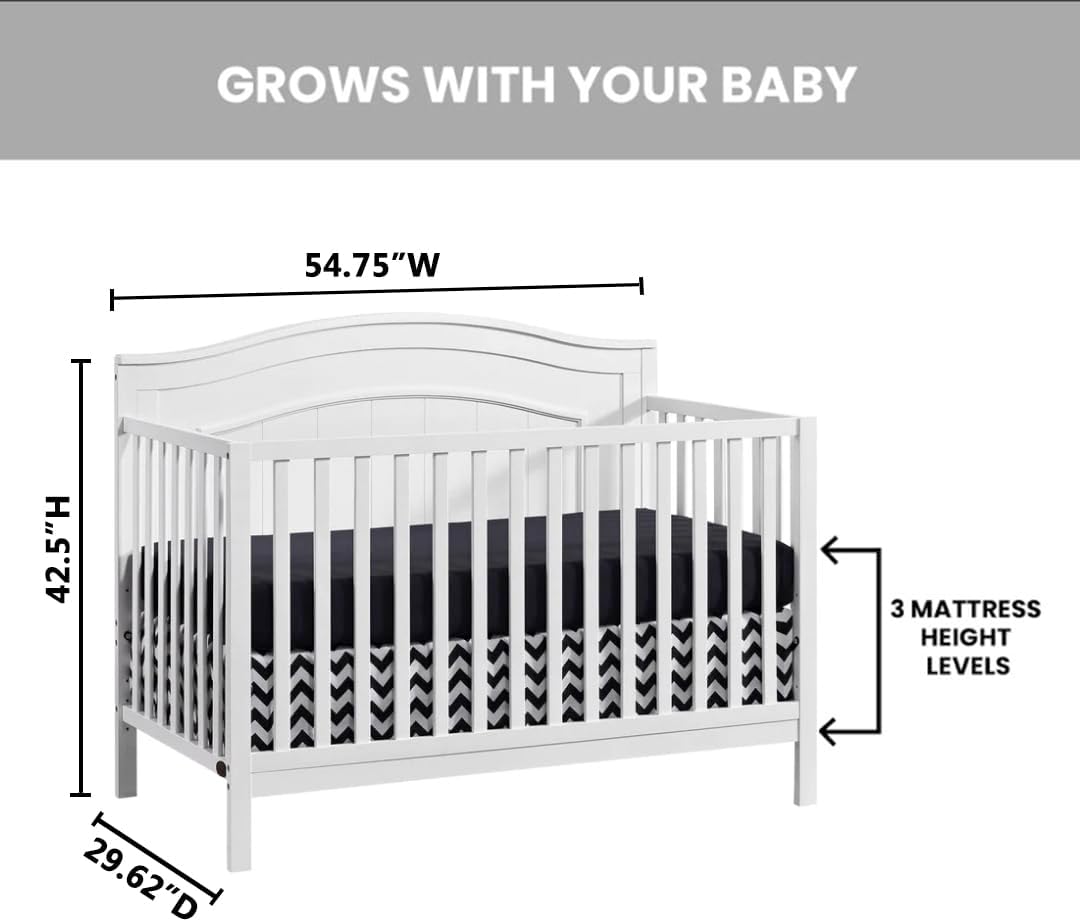 Oxford Baby North Bay 4-in-1 Convertible Crib, Snow White, GreenGuard Gold Certified