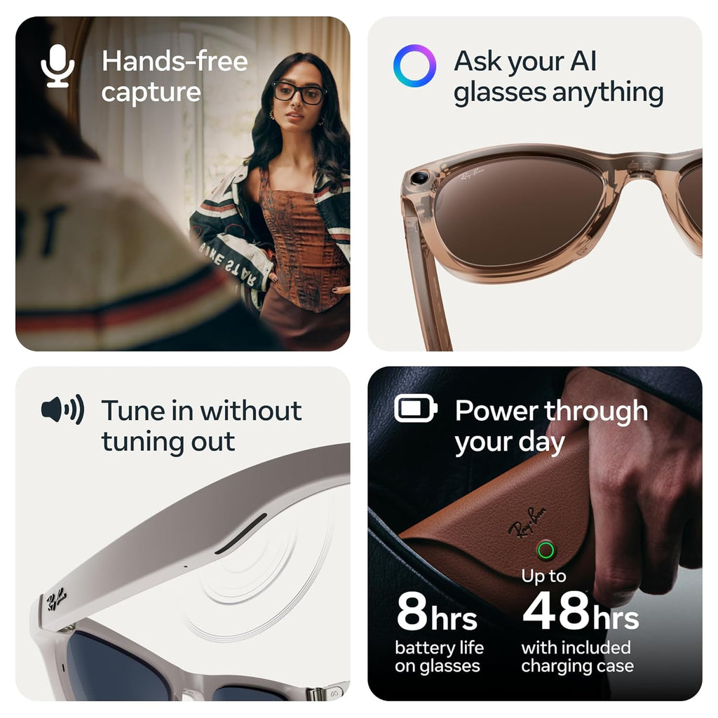 Ray-Ban Meta (Gen 2), Wayfarer Large, Shiny Black | Smart AI Glasses for Men, Women — 2X Battery Life — 3K HD Resolution — 12 MP Ultra-Wide Camera, Audio, Video — Green Lenses — Wearable Technology