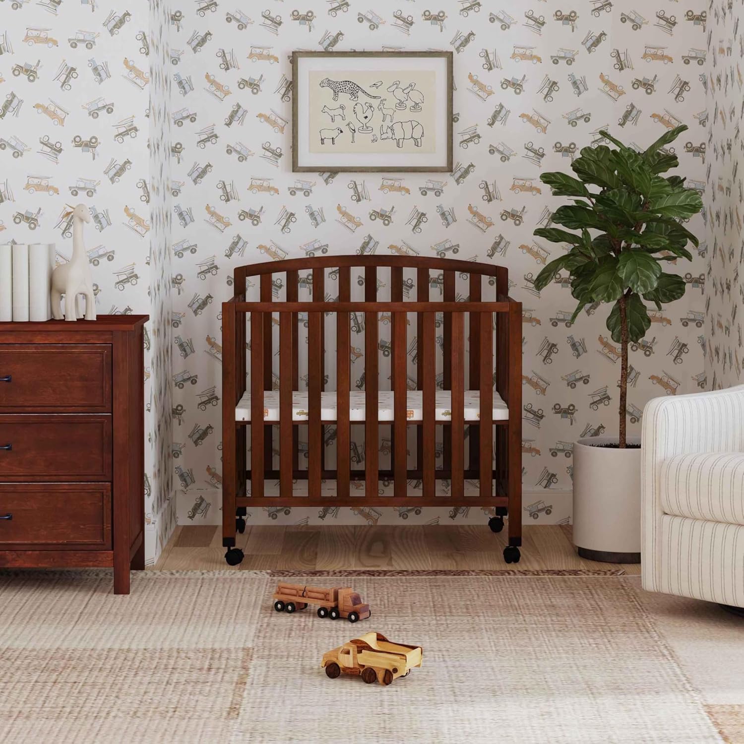 DaVinci Dylan 3-in-1 Portable Baby Crib with Wheels - Toddler Bed & Daybed Conversion - Perfect for Small Spaces & Easy to Assemble, GREENGUARD Gold Certified, 4 Adjustable Mattress Heights - Espresso