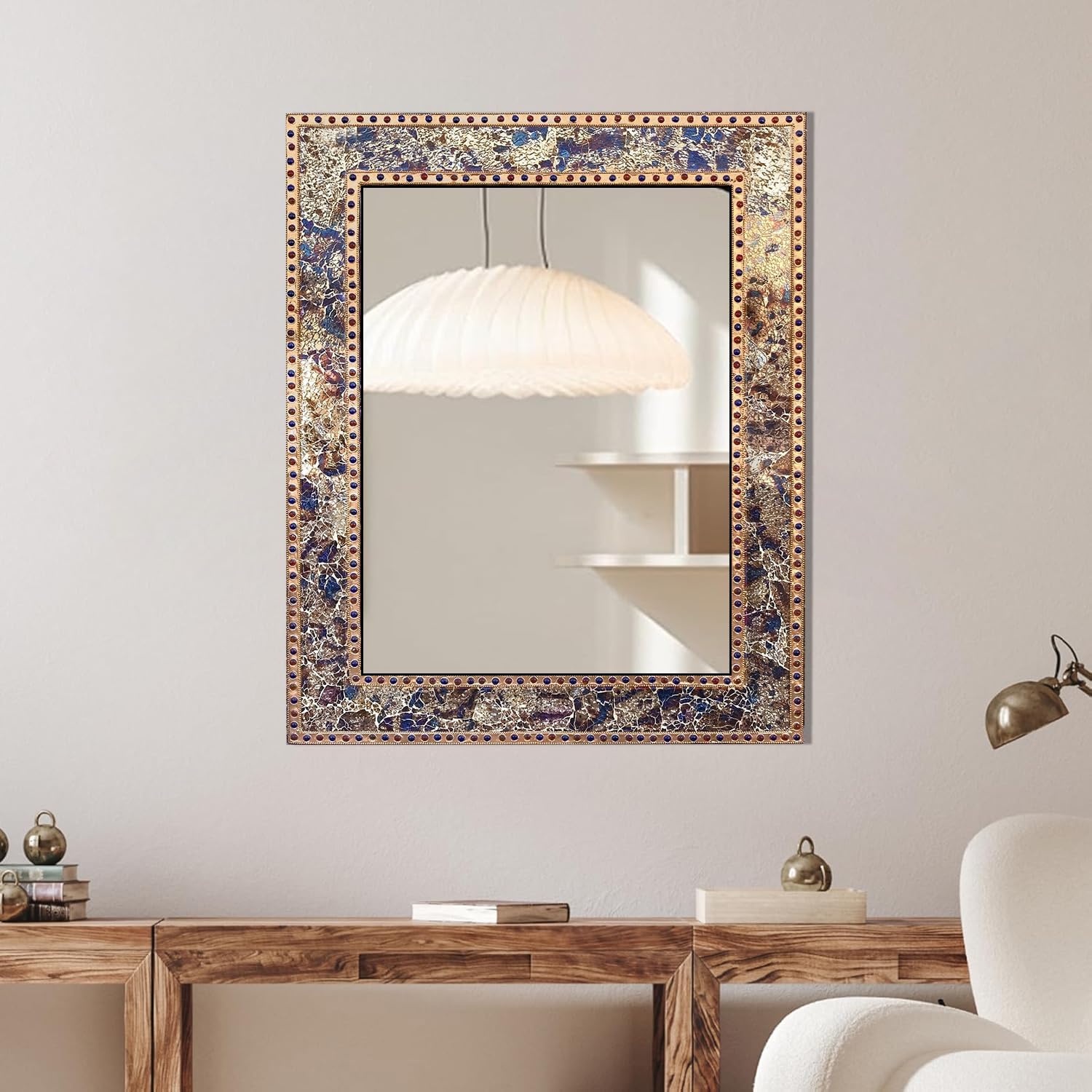 Mosaic 30X24 Crackled Glass Decorative Wall Mirror, Fired Gold