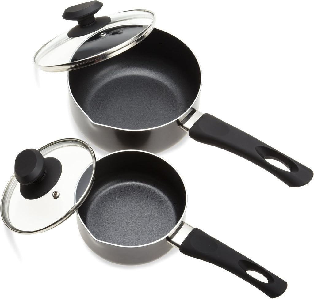 Ecolution Elements 8 Piece Nonstick Cookware Set, PFOA Free, Tempered Glass Steam Vented Lids, Grey