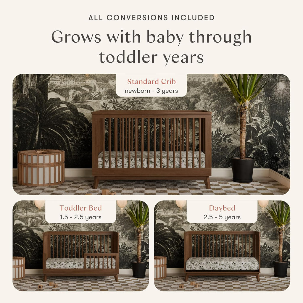 Babyletto Scoot 3-in-1 Convertible Crib with Toddler Bed Conversion Kit in Natural Walnut, Greenguard Gold Certified