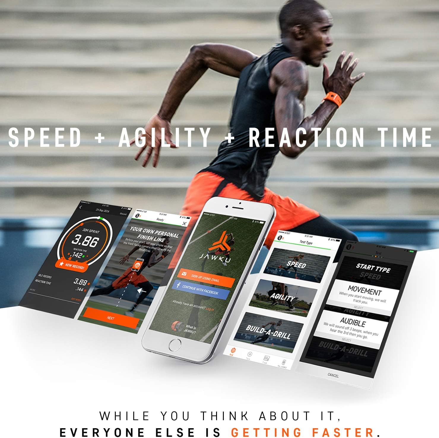 JAWKU Speed - The First Wearable to Measure Sprint Speed, Agility, Reaction Time/Test, Train and Track Performance