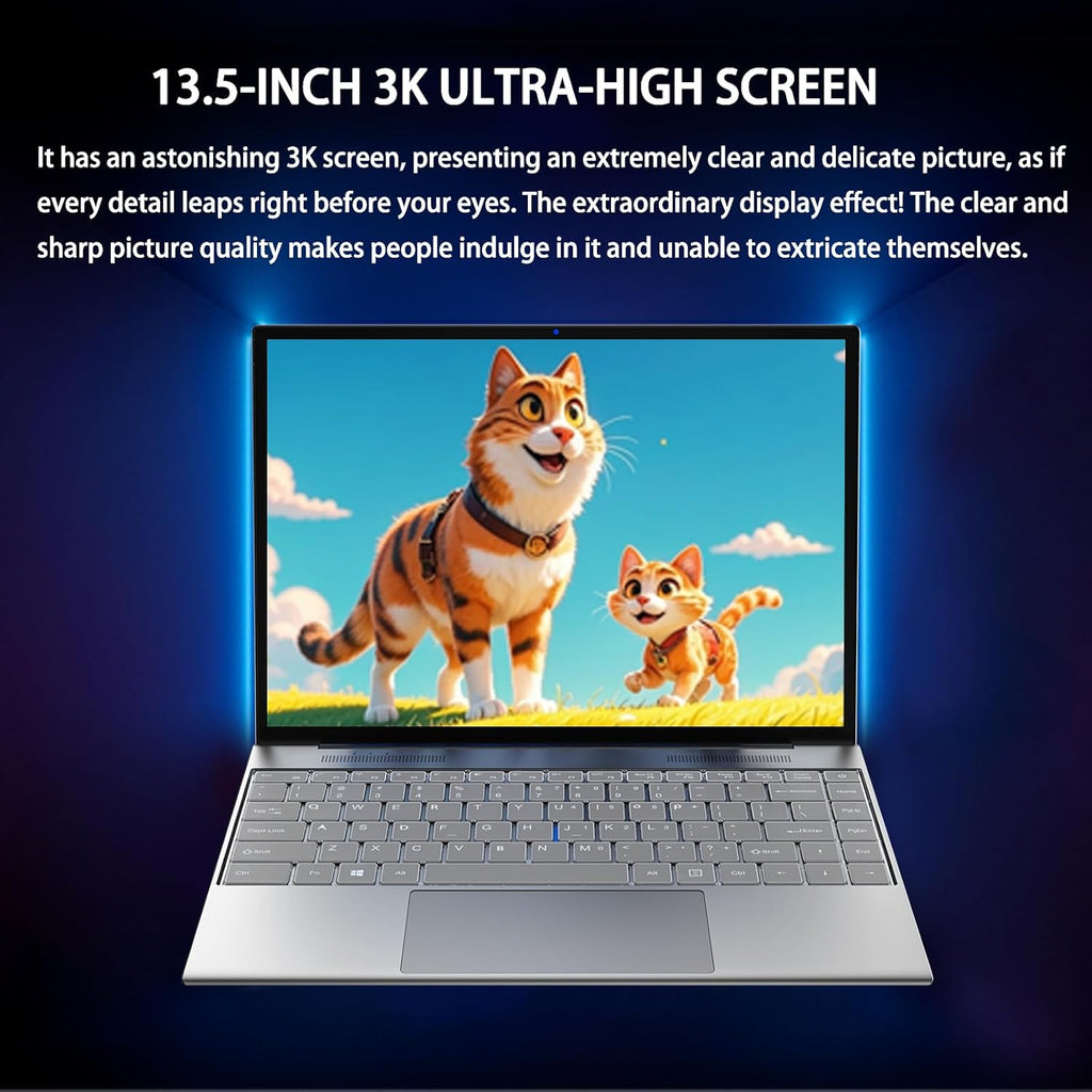 13.5-inch portable touchscreen laptop computer,16GB RAM,512GB SSD,3K (3000×2000) IPS,Celeron N95 processor up to 3.4 GHz,10000mAh battery,backlit keyboard,fingerprint unlocking,Windows 11,slim laptops
