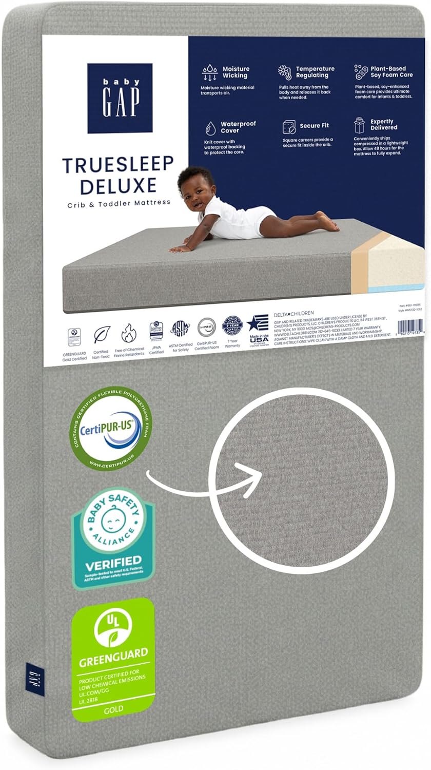 GAP babyGap TrueSleep 2-Stage Deluxe Crib and Toddler Mattress - Waterproof - GREENGUARD Gold Certified – Temperature Regulating – Moisture Wicking