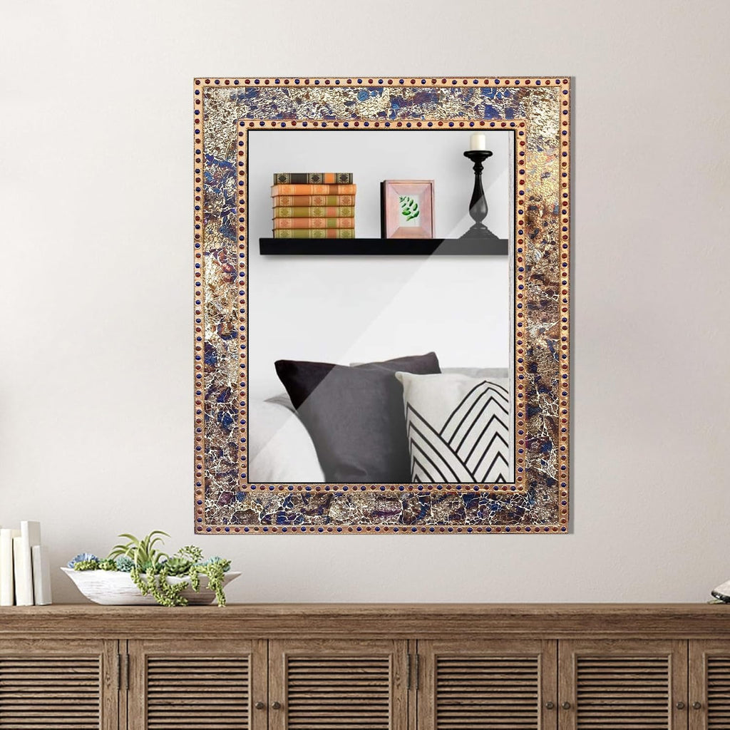 Mosaic 30X24 Crackled Glass Decorative Wall Mirror, Fired Gold