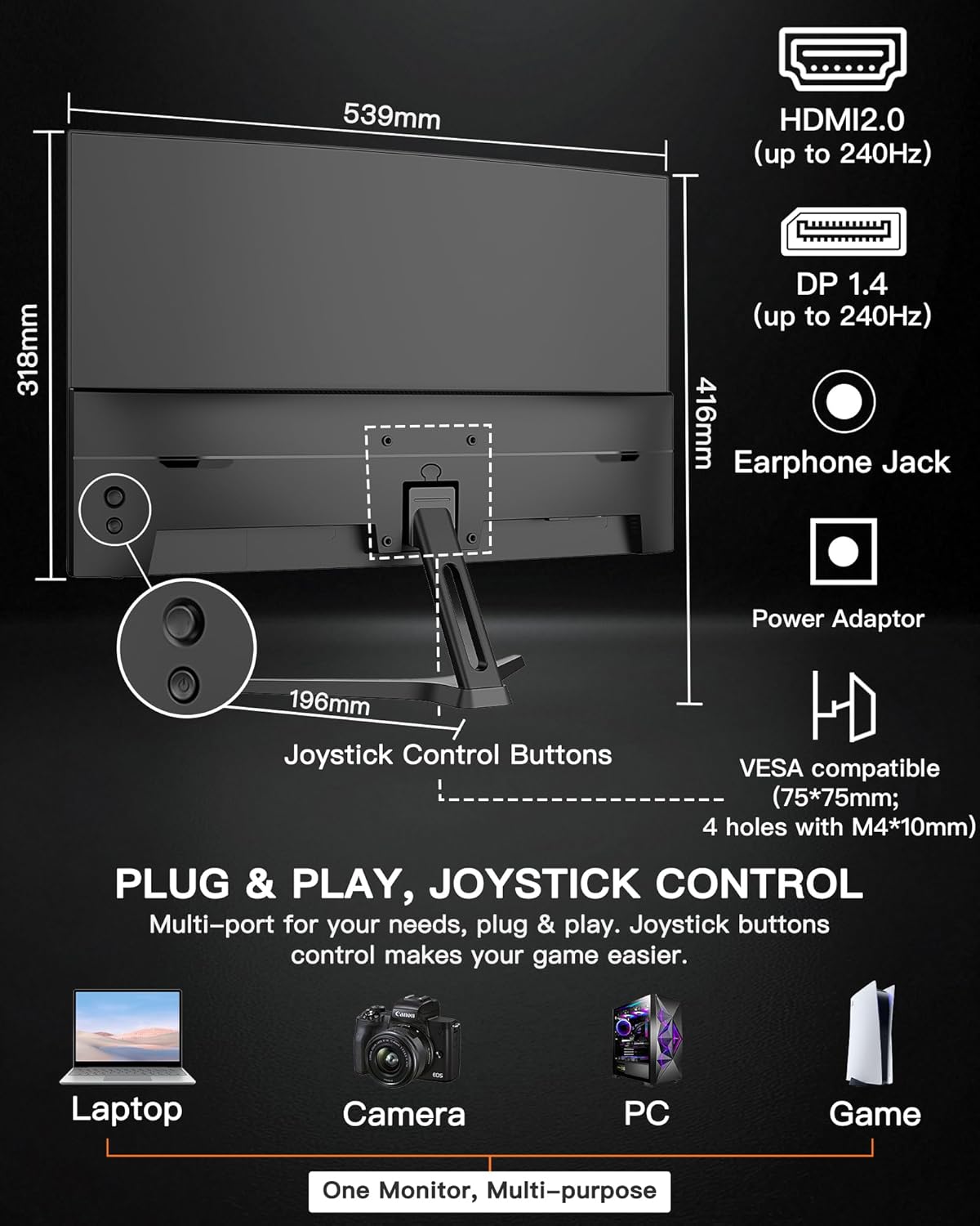 SANSUI 24 Inch Curved 240Hz Gaming Monitor FHD 1080P, 1500R Curve Computer Monitor, 124%sRGB, 3000:1 Contrast Ratio, HDR, FreeSync, MPRT 1Ms, Low Blue Light, HDMI DP ports.(ES-G24C1 PRO DP Cable Incl)