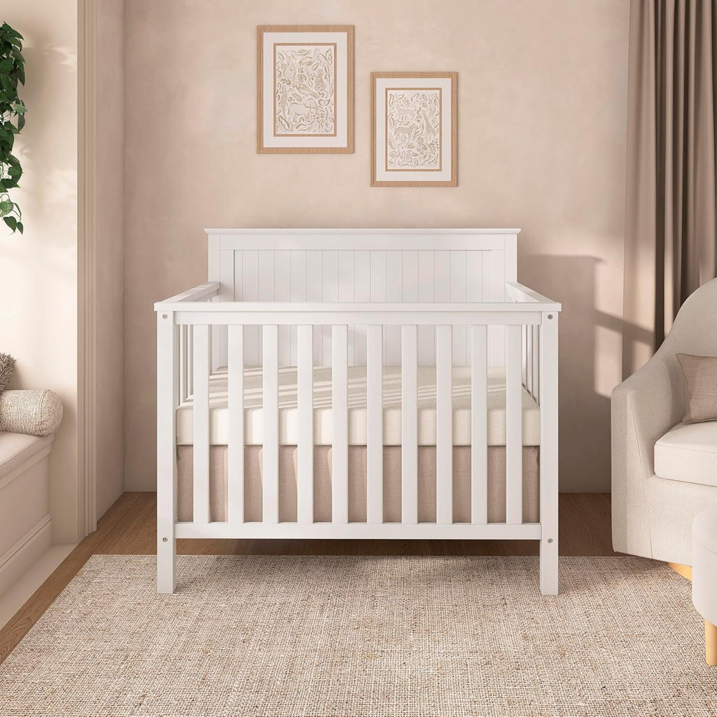 Dream On Me Ava 4-in-1 Mini Baby Crib with Daybed & Twin Bed Conversion in White, GreenGuard Gold & BSA, Non-Toxic Finish, 3-Position Adjustable Height, Includes 1″ Mattress Pad