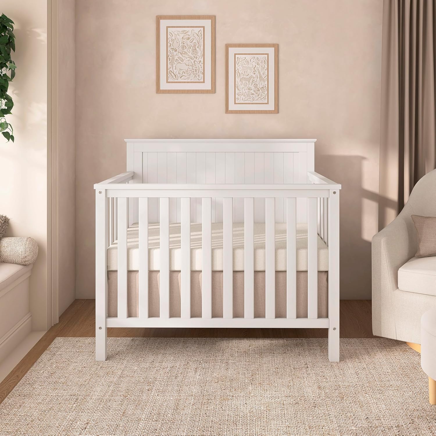 Dream On Me Ava 4-in-1 Mini Baby Crib with Daybed & Twin Bed Conversion in White, GreenGuard Gold & BSA, Non-Toxic Finish, 3-Position Adjustable Height, Includes 1″ Mattress Pad