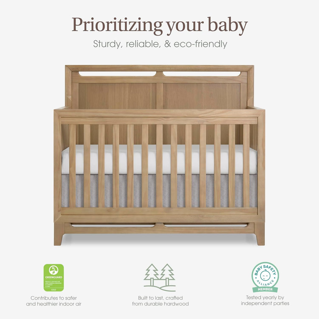 Evolur Bradford 5-in-1 Convertible Full Size Baby Crib, Pinewood Nursery Converts to Daybed, Toddler Bed and Full-Size Bed, 3 Mattress Heights, GREENGUARD Gold & BSA Certified - Alpine Oak