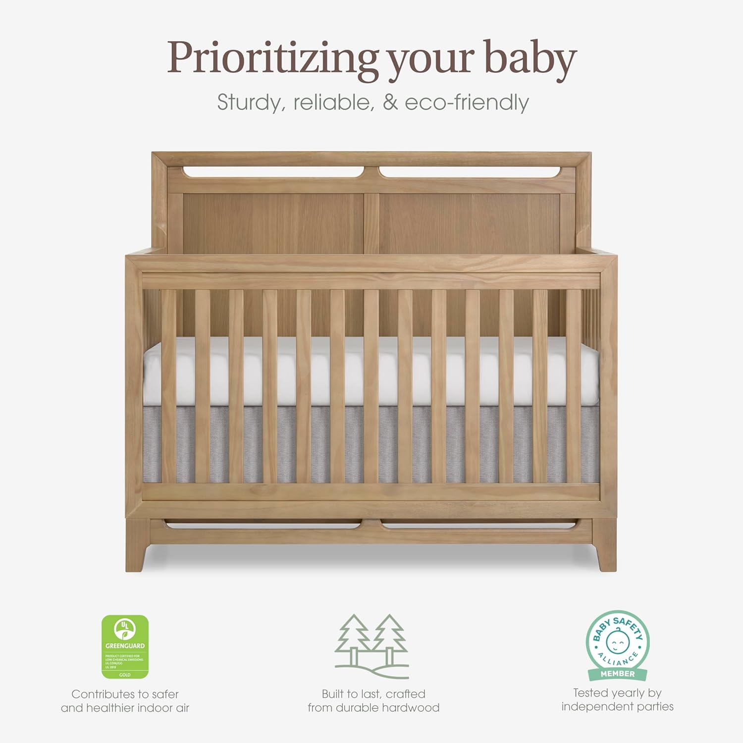 Evolur Bradford 5-in-1 Convertible Full Size Baby Crib, Pinewood Nursery Converts to Daybed, Toddler Bed and Full-Size Bed, 3 Mattress Heights, GREENGUARD Gold & BSA Certified - Alpine Oak