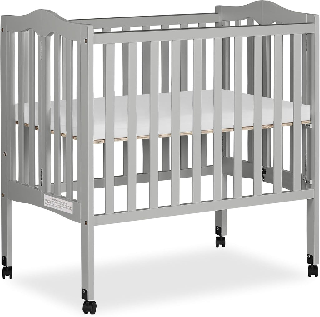 Dream On Me 2-in-1 Lightweight Folding Portable Stationary Side Crib in Pebble Grey, Greenguard Gold Certified, Baby Crib to Playpen, Folds Flat for Storage, Locking Wheels